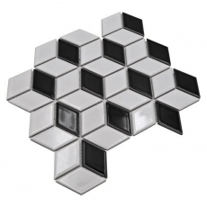 Cubo mosaico azulejo cerámica 3D blanco negro brillante pared azulejo baño azulejo cocina azulejo - MOS13-OV01