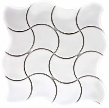 Muestra de mano mosaico azulejo cerámica ventilador blanco brillante onda pared azulejo baño MOS13-FSW01_m