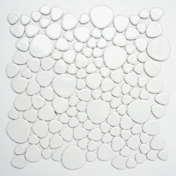 Muestra de mano guijarro mosaico Pebbles cerámica blanco brillante plato de ducha azulejo backsplash MOS12-0102_m