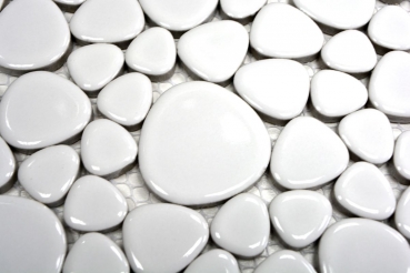 Pebble mosaico Pebbles cerámica blanca brillante plato de ducha azulejo backsplash MOS12-0102_f | 10 esteras de mosaico