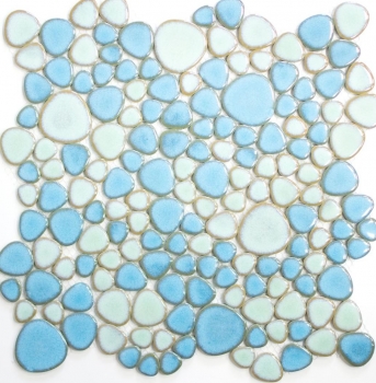 Muestra de mano guijarro mosaico Pebbles cerámica turquesa verde claro azul ducha azulejo backsplash MOS12-0401_m