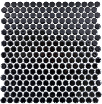 Muestra de mano botón mosaico LOOP redondo mosaico negro brillante pared cocina ducha BAD MOS10-0300_m
