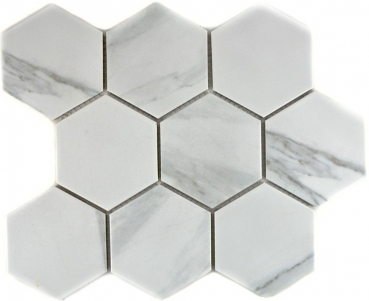 Mosaico de azulejos de cerámica blanco hexágono carrara mirada azulejo de la pared azulejo del baño MOS11F-0102_f | 10 esteras de mosaico
