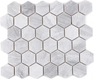 Muestra de mano mosaico azulejo cerámica hexágono travertino gris mate azulejo backsplash cocina MOS11G-0202_m