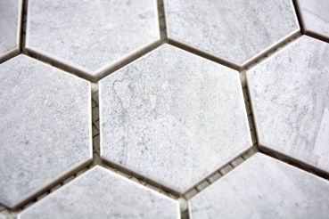 Muestra de mano mosaico azulejo cerámica hexágono travertino gris mate azulejo backsplash cocina MOS11G-0202_m