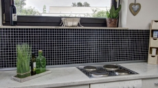 Mosaico de cerámica mosaico red negro de alto brillo azulejo backsplash cocina MOS18-0302