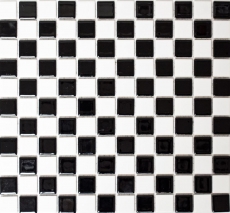 Mosaico de cerámica tablero de ajedrez blanco negro brillante mosaico azulejo backsplash MOS18-0306