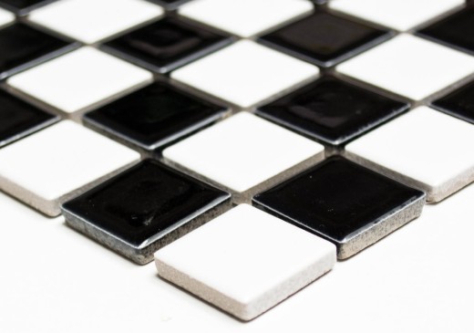Mosaico de cerámica tablero de ajedrez blanco negro brillante mosaico azulejo backsplash MOS18-0306