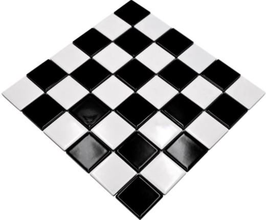 Azulejo de mosaico de cerámica damero blanco negro brillante MOS16-CD200