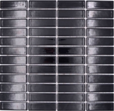 Rod mosaico de cerámica negro brillante ducha splashback MOS24-0302