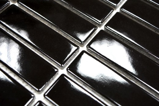 Rod mosaico de cerámica negro brillante ducha splashback MOS24-0302