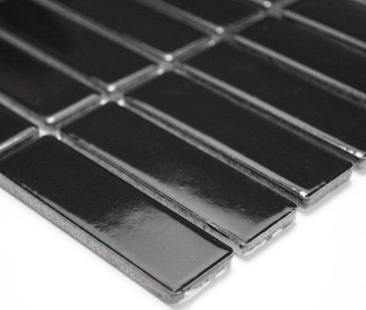 Rod mosaico de cerámica negro brillante ducha splashback MOS24-0302
