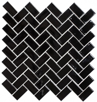 Muestra de mano mosaico cerámica espiga negro brillante mosaico azulejo azulejo de suelo MOS24-CHB6BG_m