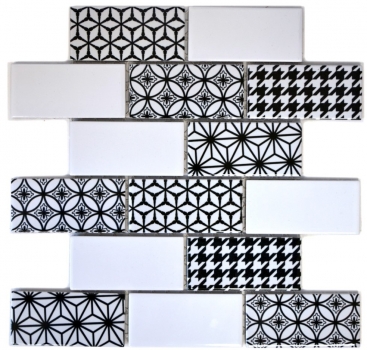 Azulejo de mosaico gris blanco negro azulejo del subterráneo backsplash cocina brillante MOS26M-0103_f