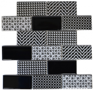Muestra de mano mosaico azulejo cerámica blanco gris negro subway backsplash MOS26M-0301_m