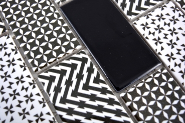 Muestra de mano mosaico azulejo cerámica blanco gris negro subway backsplash MOS26M-0301_m