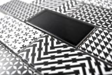 Muestra de mano mosaico azulejo cerámica blanco gris negro subway backsplash MOS26M-0301_m