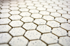 Mosaico de cerámica crema blanco mini hexagaon moteado sin esmaltar antideslizante backsplash pared - MOS11A-0103-R10