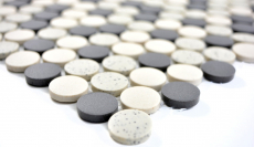 Muestra de mano mosaico azulejo cerámica beige negro botón plato de ducha azulejo de suelo sin esmaltar MOS10-0113-R10_m