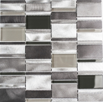 Muestra de mano mosaico azulejo aluminio translúcido combinación aluminio vidrio mosaico cristal claro gris MOS49-0204_m