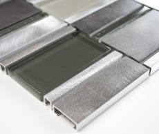 Mosaico de aluminio combinación mosaico de vidrio claro gris salpicadero de cocina MOS49-0204