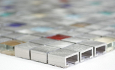 Muestra de mano mosaico azulejo aluminio translúcido aluminio vidrio mosaico Crystal color plata MOS49-A702_m