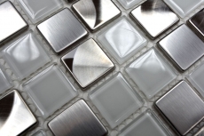 Mosaico de azulejos de acero inoxidable mosaico de vidrio de acero blanco plata mosaico de azulejos MOS129-0104