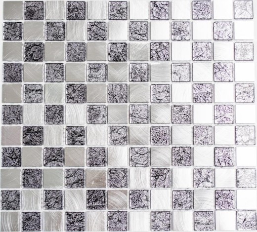 Panel trasero mosaico aluminio vidrio mosaico aluminio damero negro plata MOS49-0302_f