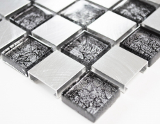 Mosaico de azulejos de aluminio mosaico de vidrio damero negro antracita plata MOS49-0302_8mm