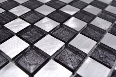 Mosaico de azulejos de aluminio mosaico de vidrio damero negro antracita plata MOS49-0302_8mm
