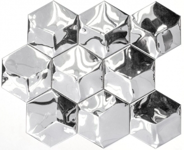 Acero inoxidable azulejo de mosaico de plata hexágono 3D brillante pared de la cocina MOS129-HXM10SG