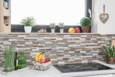 Mosaico de azulejos de piedra natural de cobre gris óxido compuesto barras de pared frente a la pared azulejos backsplash cocina - MOS47-XSK565