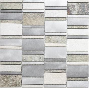 Mosaico azulejo cuarcita piedra natural aluminio plata gris claro beige azulejo backsplash MOS49-505