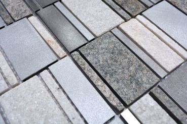 Mosaico azulejo cuarcita piedra natural aluminio plata gris claro beige azulejo backsplash MOS49-505