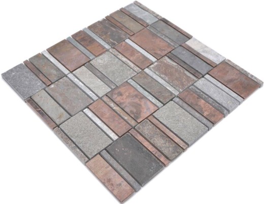 Mosaico de cobre azulejo gris óxido rectángulo piedra natural cocina salpicadero azulejo backsplash MOS47-575