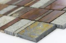 Muestra de mano mosaico azulejo cobre gris óxido cobre rectángulo piedra azulejo backsplash cocina MOS47-585_m
