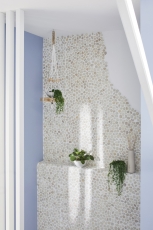 Piedra de río guijarro guijarro curvado blanco crema marfil plato de ducha pared de ducha azulejo backsplash cocina - MOS30-0102