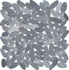 Río guijarro piedra guijarro corte negro gris oscuro antracita plato de ducha azulejo backsplash cocina - MOS30-IN24