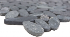 Río guijarro piedra guijarro corte negro gris oscuro antracita plato de ducha azulejo backsplash cocina - MOS30-IN24
