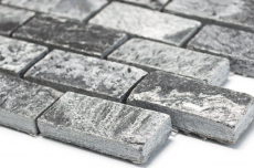 Mosaico azulejo cuarcita piedra natural ladrillo gris plata pulido MOS28-0202_C_f