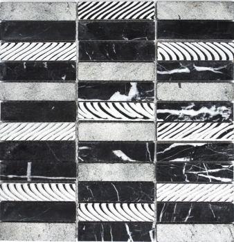 Muestra de mano mosaico azulejo mármol piedra natural rectángulo piedra talla plata negro MOS40-STN89_m