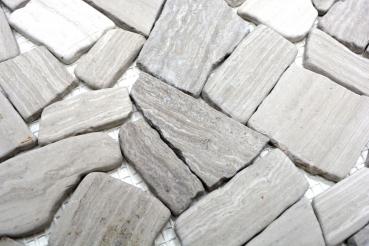 Mosaico de mármol de cantera de piedra natural poligonal gris rayas gris claro plata azulejo backsplash pared backsplash cocina - MOS44-0202