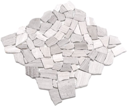 Mosaico de mármol de cantera de piedra natural poligonal gris rayas gris claro plata azulejo backsplash pared backsplash cocina - MOS44-0202