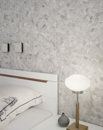 Mosaico de mármol de cantera de piedra natural poligonal gris rayas gris claro plata azulejo backsplash pared backsplash cocina - MOS44-0202