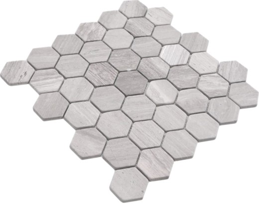 Mármol mosaico de azulejos de piedra natural hexágono gris claro crema rayas ducha pared piso azulejo backsplash - MOS44-1205