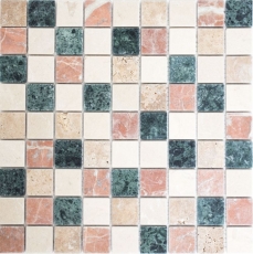 Mármol mosaico de azulejos de piedra natural crema beige rojo verde al azar mampara de ducha - MOS42-1204