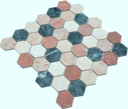 Mármol azulejo de mosaico de piedra natural crema beige rojo verde hexágono azulejo de la pared al azar - MOS42-1213