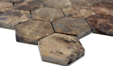 Muestra de mano mosaico azulejo mármol piedra natural Hexágono Impala marrón flameado MOS42-1313_m