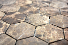 Muestra de mano mosaico azulejo mármol piedra natural Hexágono Impala marrón flameado MOS42-1313_m