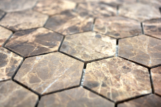 Mármol mosaico de azulejos de piedra natural hexágono impala marrón oscuro pulido brillante pared de la cocina - MOS42-1311
